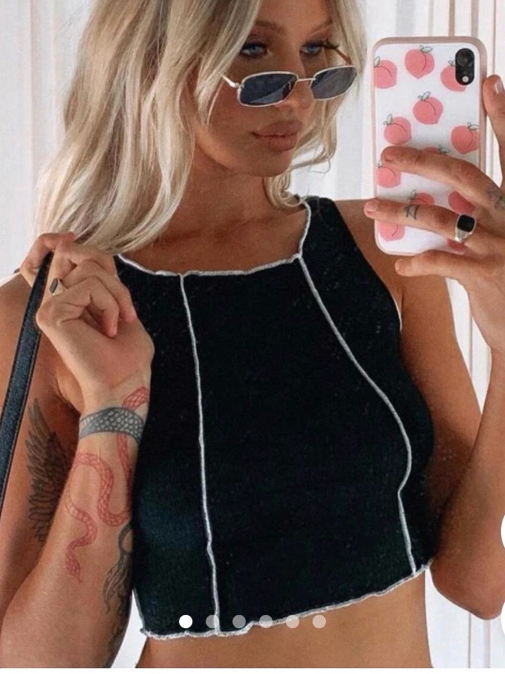 Princess Polly Black Cropped Tank with Contrast Stitching